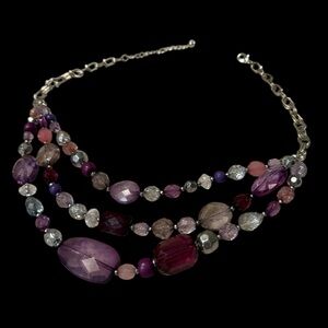LOFT Vintage Purple Pink and Silver Beaded Necklace